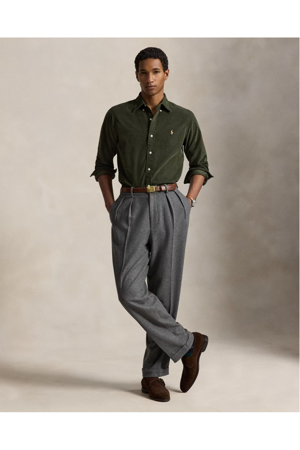 POLO RALPH LAUREN CUSTOM FIT CORDUROY SHIRT OLIVE 710853123502