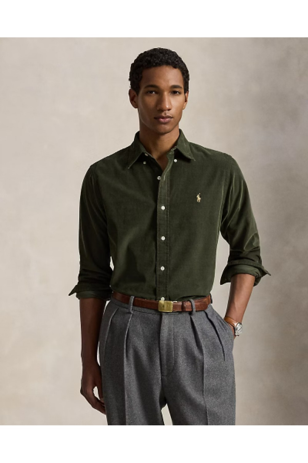 POLO RALPH LAUREN CUSTOM FIT CORDUROY SHIRT OLIVE 710853123502
