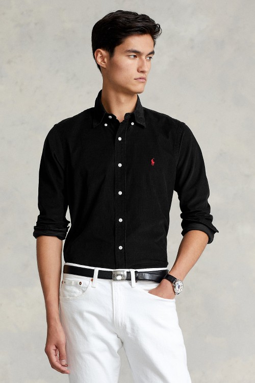 POLO RALPH LAUREN CORDUROY SHIRT CUSTOM FIT BLACK 710853123003