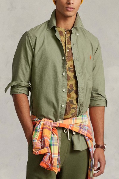 POLO RALPH LAUREN CUSTOM FIT GARMENT-DYED OXFORD SHIRT GREEN 710805564034