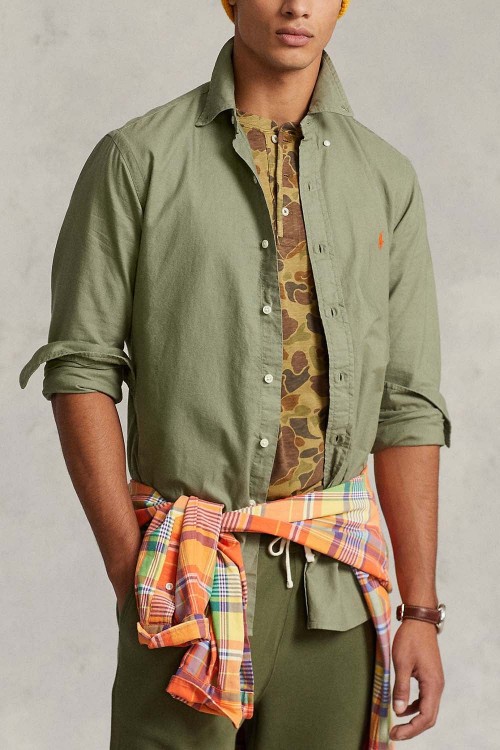 POLO RALPH LAUREN CUSTOM FIT GARMENT-DYED OXFORD SHIRT GREEN 710805564034