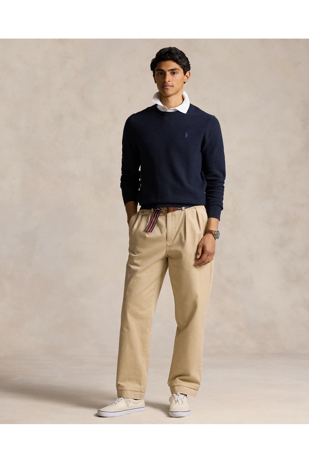 POLO RALPH LAUREN TEXTURED COTTON CREWNECK JUMPER NAVY 710918163001