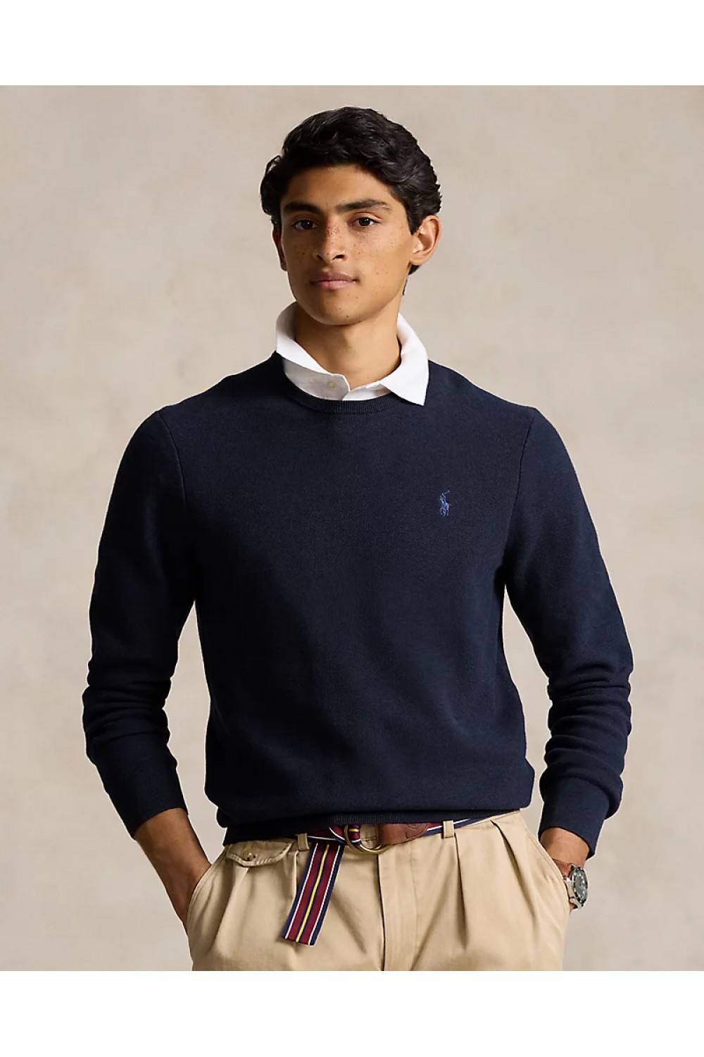 POLO RALPH LAUREN TEXTURED COTTON CREWNECK JUMPER NAVY 710918163001