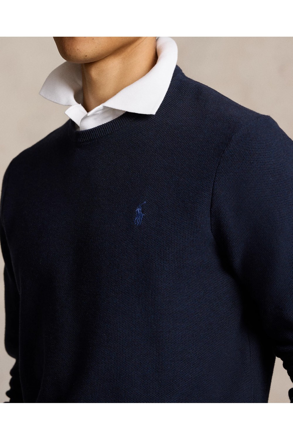 POLO RALPH LAUREN TEXTURED COTTON CREWNECK JUMPER NAVY 710918163001