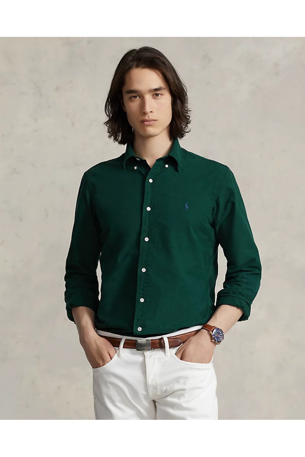 POLO RALPH LAUREN CUSTOM FIT GARMENT-DYED OXFORD SHIRT GREEN 710805564047