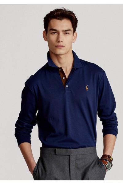 POLO RALPH LAUREN CUSTOM SLIM FIT SOFT COTTON POLO SHIRT NAVY BLUE 710671785001
