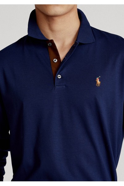 POLO RALPH LAUREN CUSTOM SLIM FIT SOFT COTTON POLO SHIRT NAVY BLUE 710671785001
