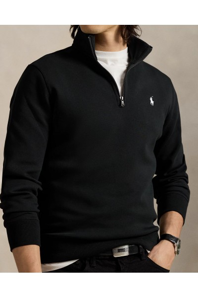 POLO RALPH LAUREN DOUBLE-KNIT QUARTER-ZIP PULLOVER HOODIE BLACK 710P06234001