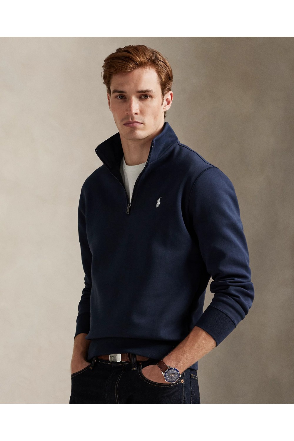 POLO RALPH LAUREN DOUBLE-KNIT QUARTER-ZIP PULLOVER HOODIE BLUE 710P06234002