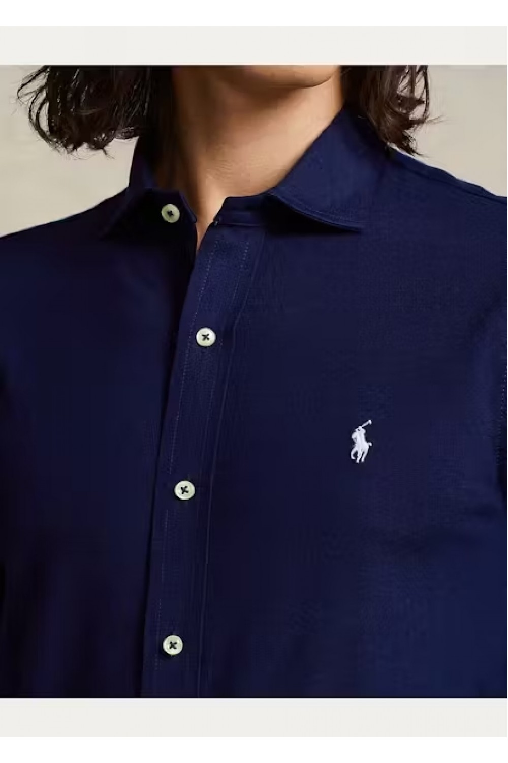POLO RALPH LAUREN M CLASSICS JERSEY SPREAD-COLLAR SHIRT NAVY BLUE 710899386003
