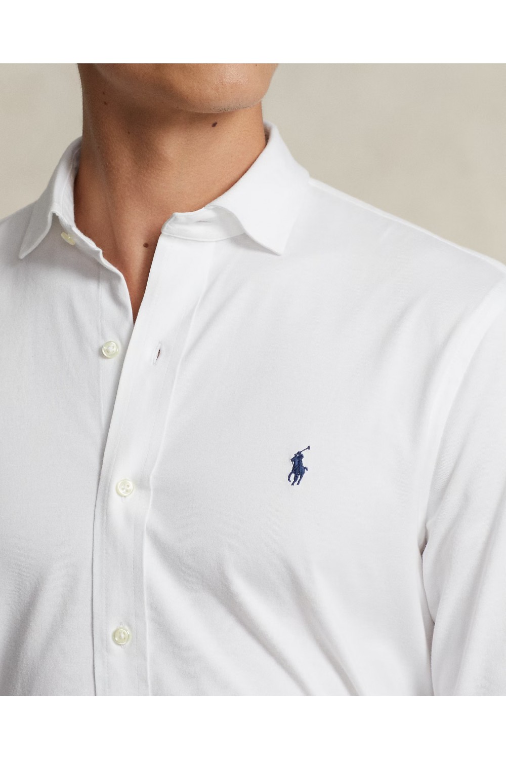 POLO RALPH LAUREN M CLASSICS JERSEY SPREAD-COLLAR SHIRT WHITE 710899386001