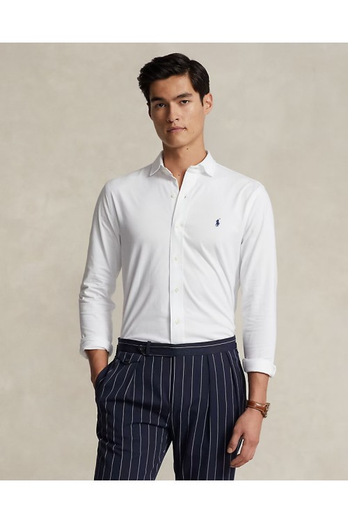 POLO RALPH LAUREN M CLASSICS JERSEY SPREAD-COLLAR SHIRT WHITE 710899386001