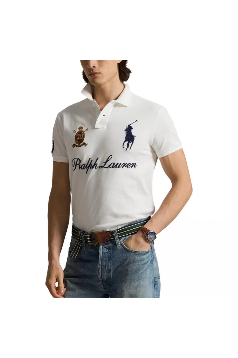 POLO RALPH LAUREN CUSTOM SLIM FIT POLO SHIRT BIG PONY WHITE 710P07311002