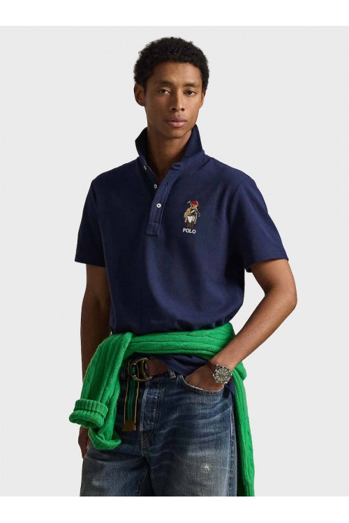 POLO RALPH LAUREN CUSTOM SLIM FIT POLO SHIRT POLO BEAR NAVY BLUE 710B16616001