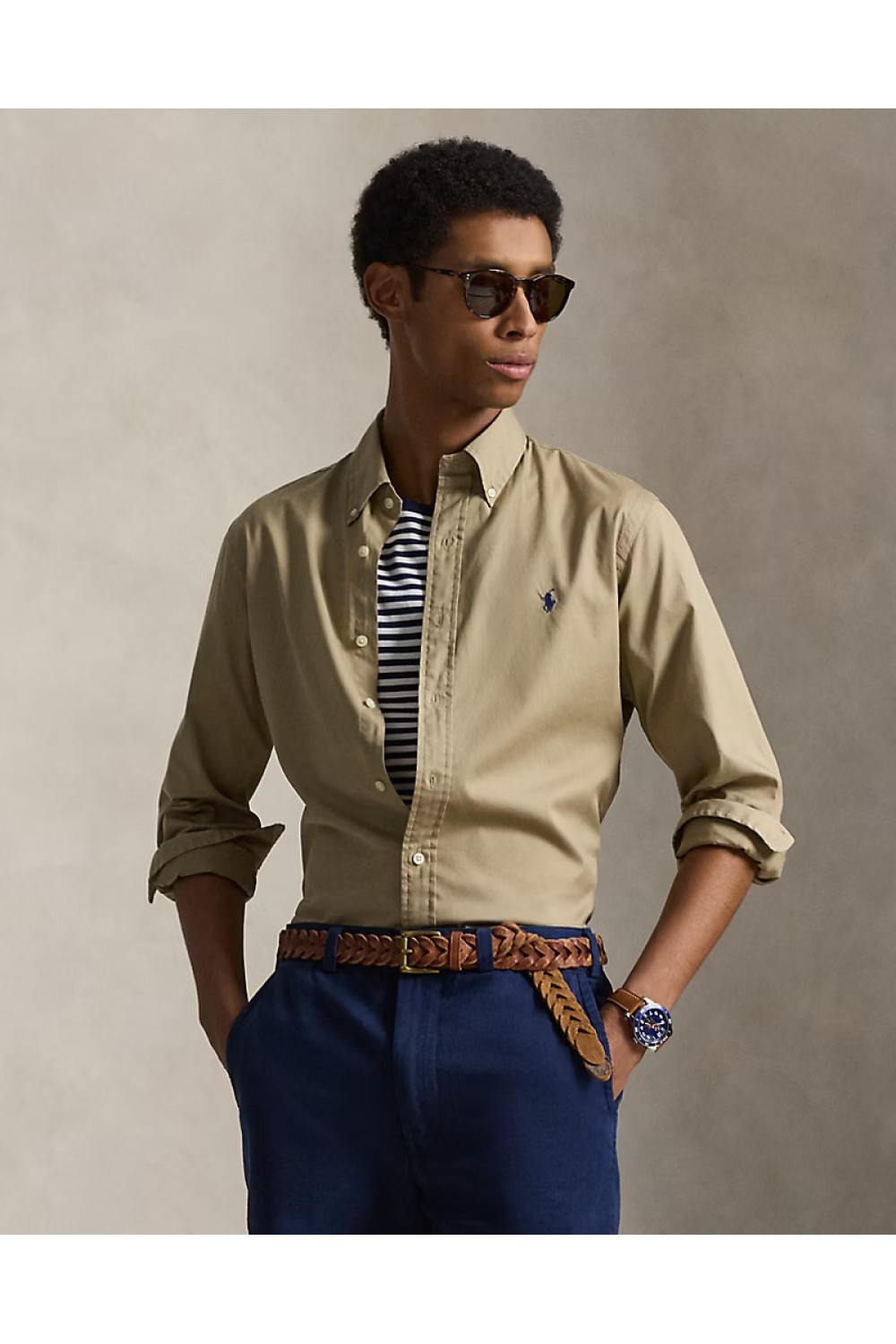 POLO RALPH LAUREN CUSTOM FIT FEATHERWEIGHT TWILL SHIRT SURREY TAN 710B20512001