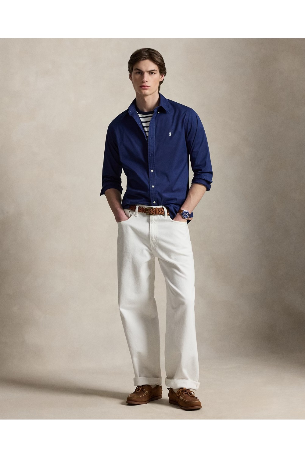 POLO RALPH LAUREN CUSTOM FIT FEATHERWEIGHT TWILL SHIRT NEWPORT NAVY 710B20512006