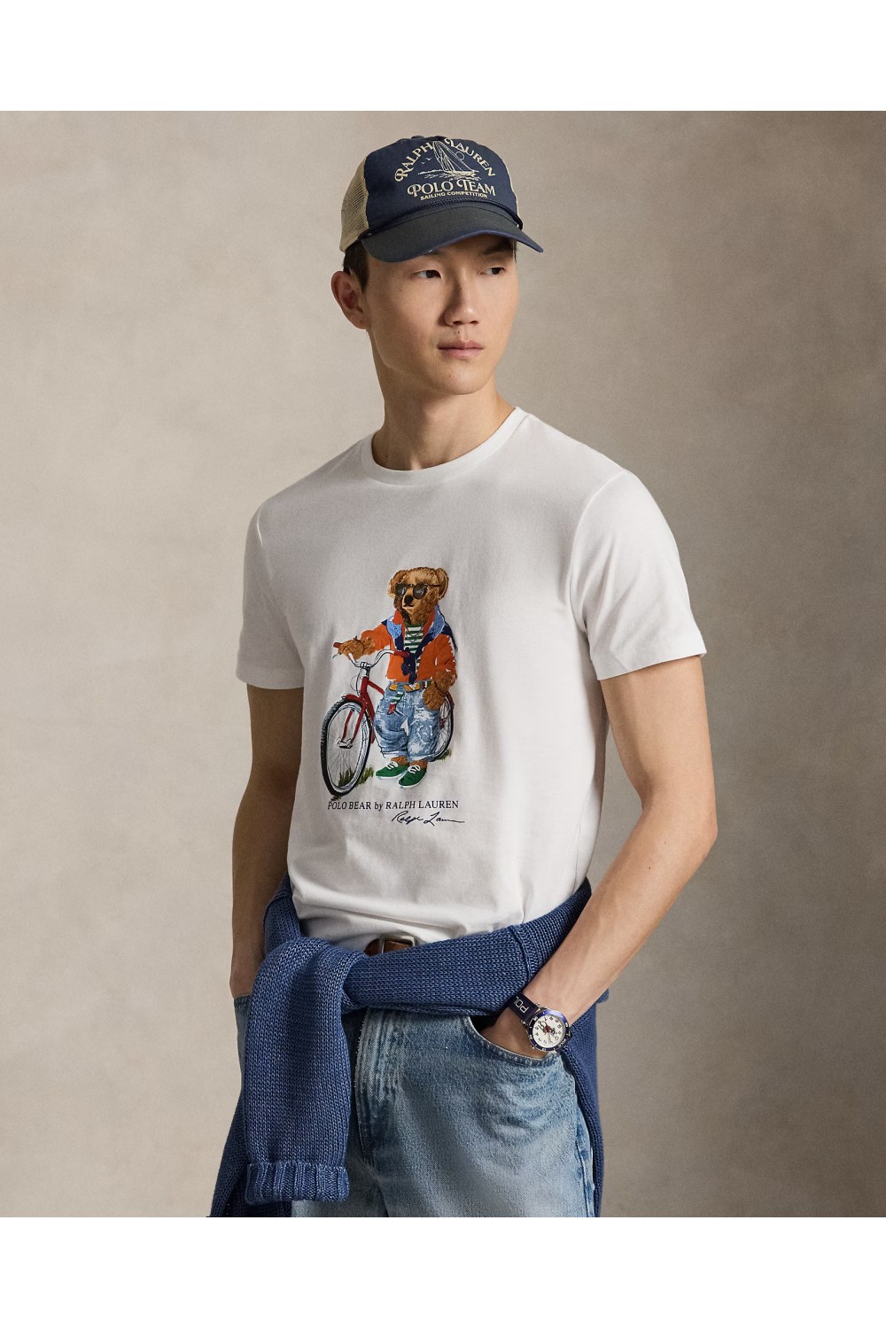 POLO RALPH LAUREN CUSTOM SLIM FIT POLO BEAR T-SHIRT WHITE 710B16612002