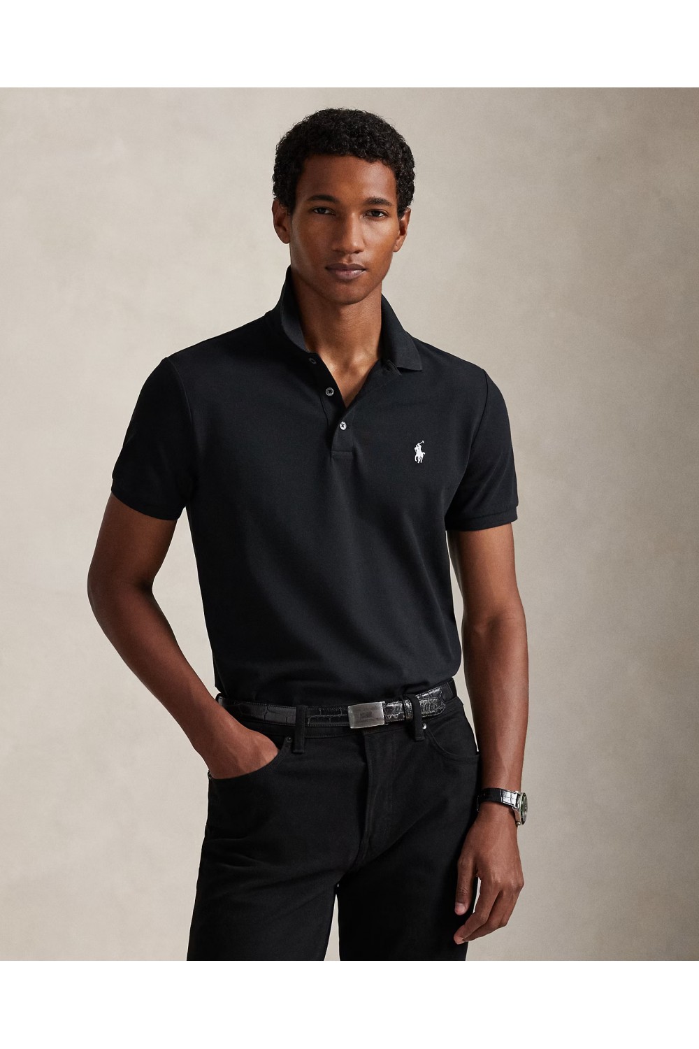POLO RALPH LAUREN CUSTOM SLIM FIT STRETCH MESH POLO BLACK 710941439040