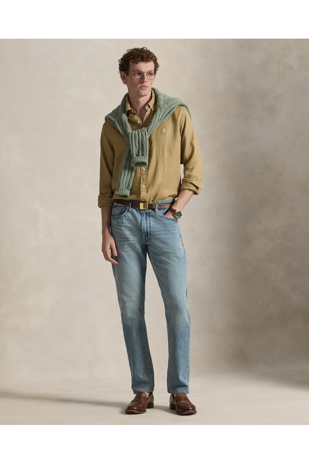 POLO RALPH LAUREN M CLASSICS LINEN SHIRT CAFE TAN 710966294511