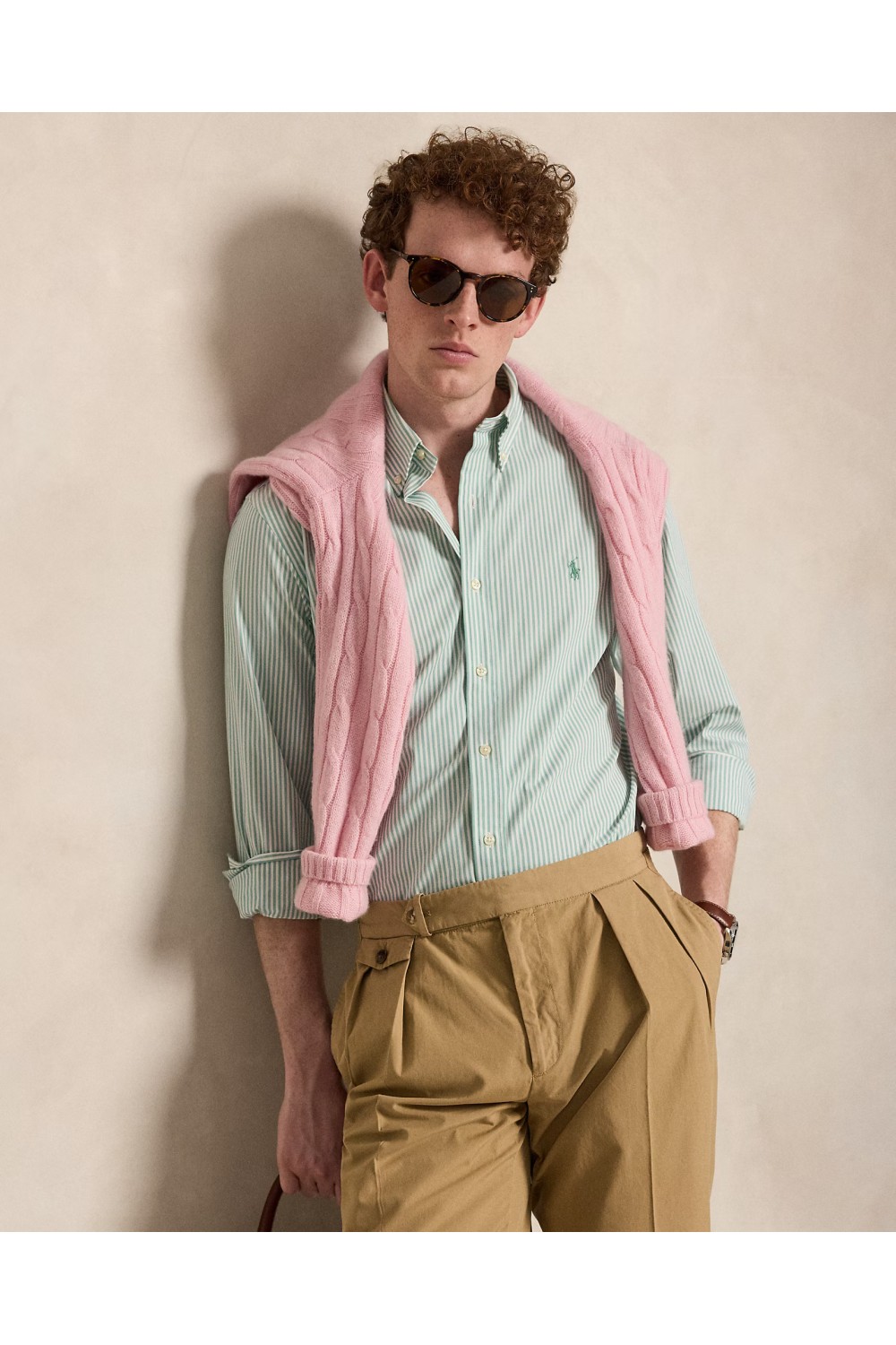 POLO RALPH LAUREN CUSTOM FIT STRIPED STRETCH POPLIN SHIRT GREEN-WHITE 710929346503