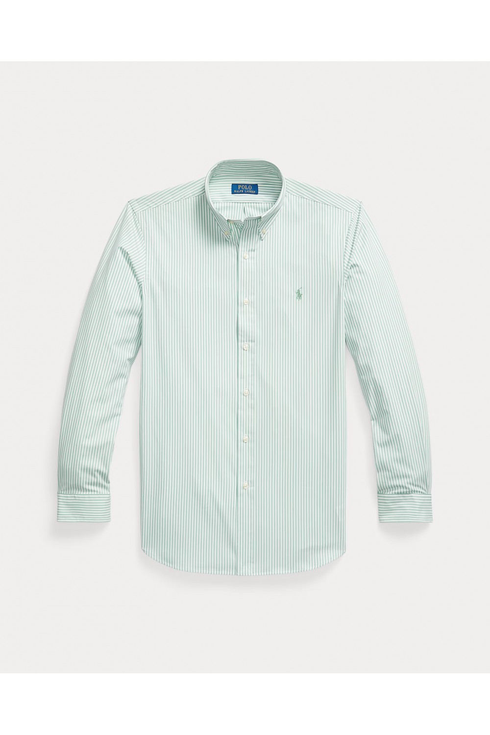POLO RALPH LAUREN CUSTOM FIT STRIPED STRETCH POPLIN SHIRT GREEN-WHITE 710929346503