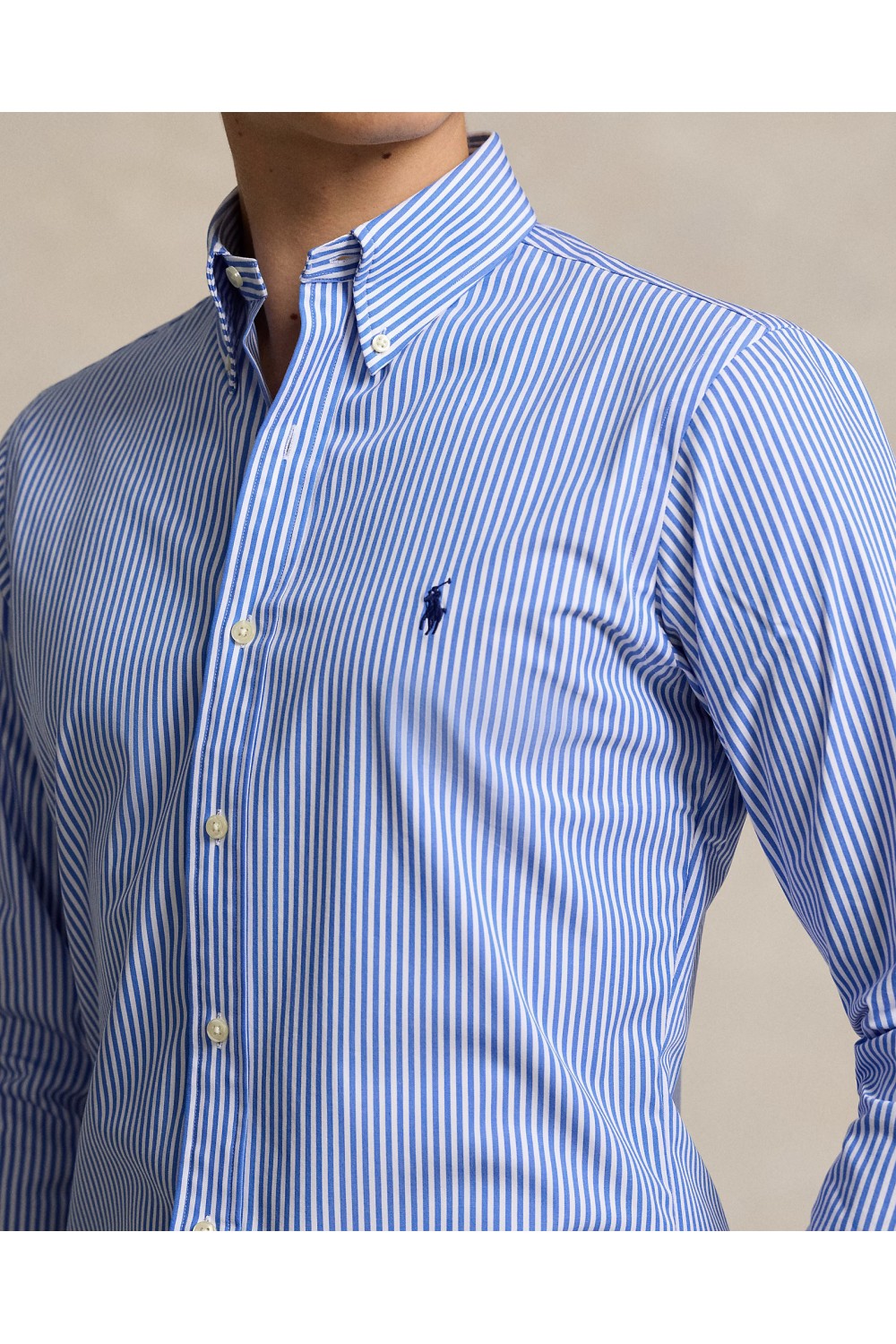 POLO RALPH LAUREN CUSTOM FIT STRIPED STRETCH POPLIN SHIRT BLUE-WHITE 710929346001