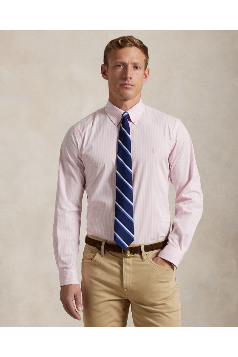 POLO RALPH LAUREN STRIPED STRETCH POPLIN SHIRT PINK 710929346015