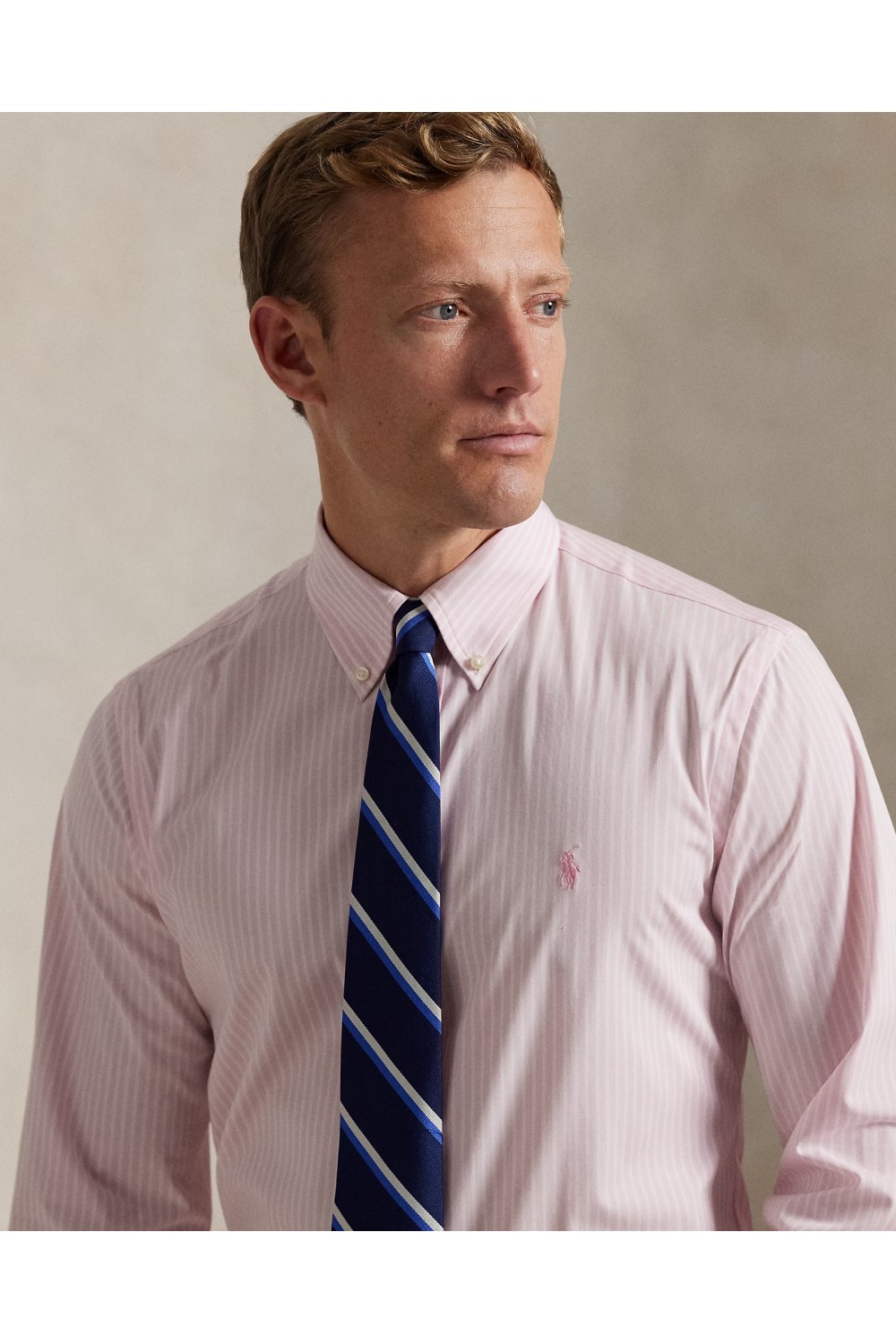 POLO RALPH LAUREN STRIPED STRETCH POPLIN SHIRT PINK 710929346015