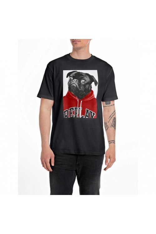 REPLAY T-SHIRT PUG PRINT BLACK M6808.000.22662.998