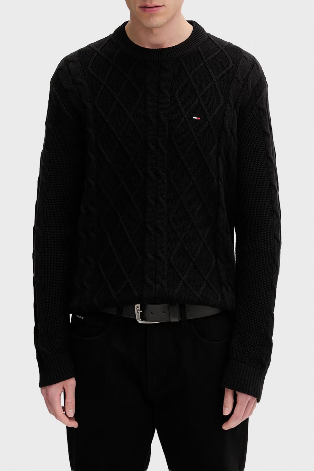 TOMMY HILFIGER TJM REG CABLE KNIT SWEATER BLACK DM0DM23405-BDS