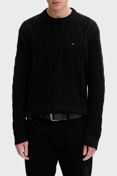 TOMMY HILFIGER TJM REG CABLE KNIT SWEATER BLACK DM0DM23405-BDS