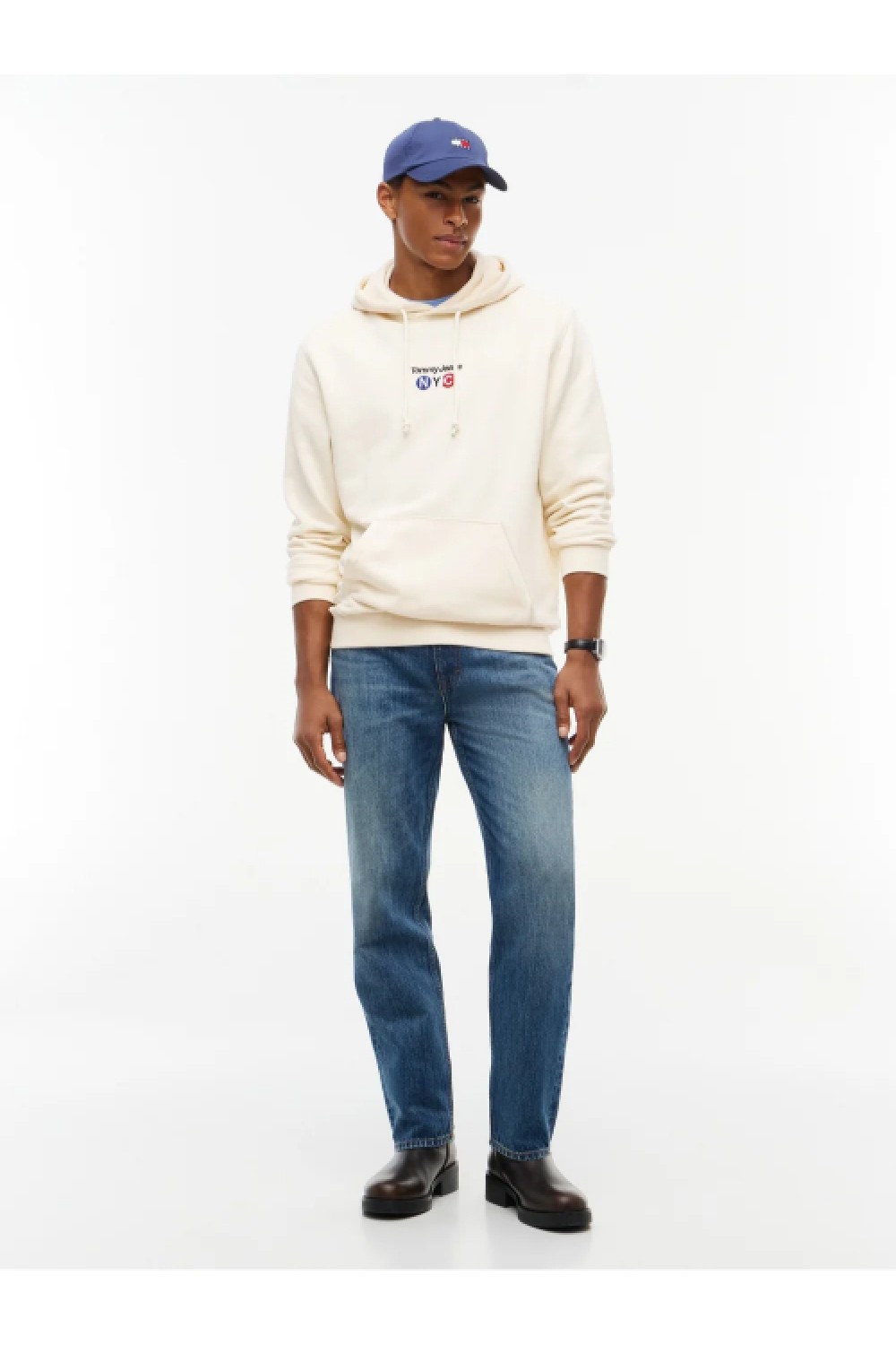 TOMMY HILFIGER REGULAR FIT DIAGONAL TERRY HOODED SWEATSHIRT CREAM DM0DM23584-AEF