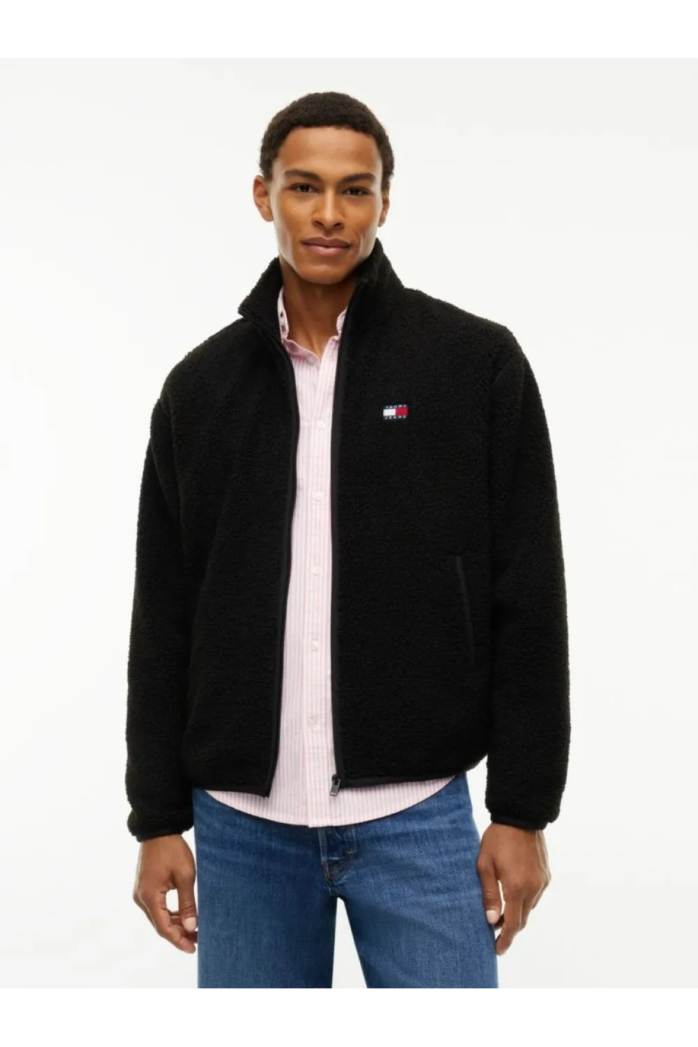 TOMMY HILFIGER TJM BADGE TEDDY RELAXED ZIP-THRU SWEATSHIRT BLACK DM0DM22345-BDS