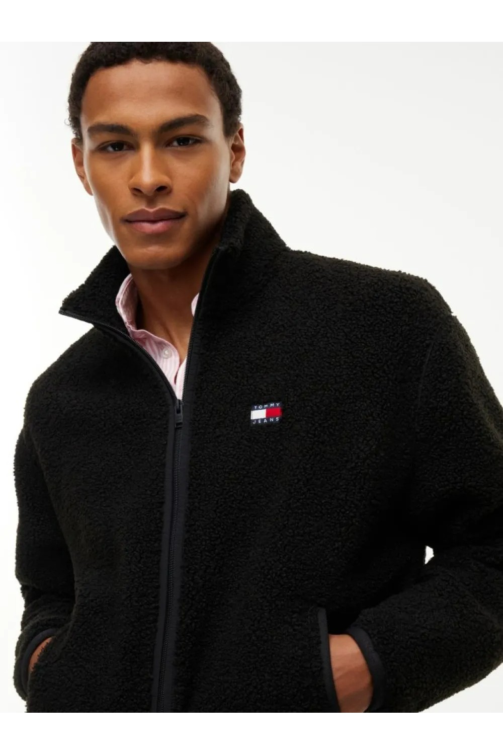TOMMY HILFIGER TJM BADGE TEDDY RELAXED ZIP-THRU SWEATSHIRT BLACK DM0DM22345-BDS