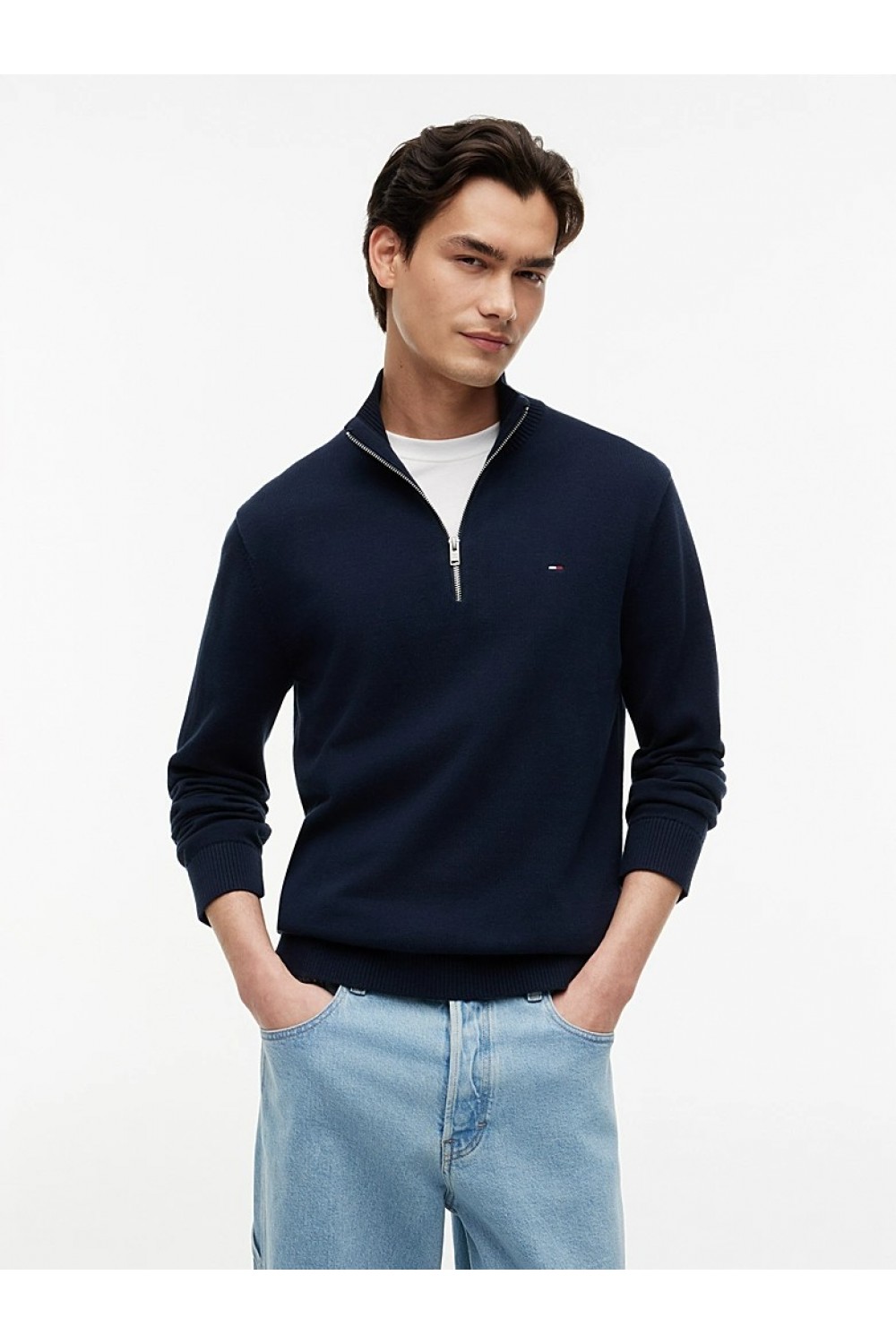 TOMMY HILFIGER TJM ESS LIGHT QUARTER ZIP KNIT DARK NIGHT NAVY DM0DM21654-C1G