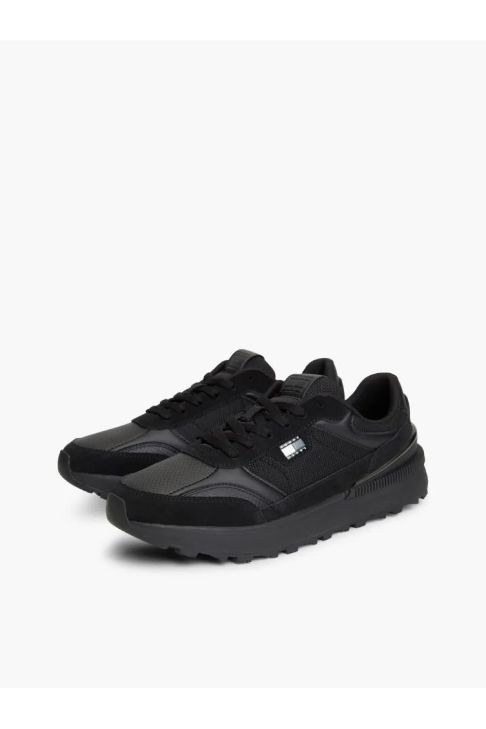 TOMMY HILFIGER COLOUR-BLOCKED MIXED TEXTURE CLEAT SNEAKERS BLACK EM0EM01775-0GJ