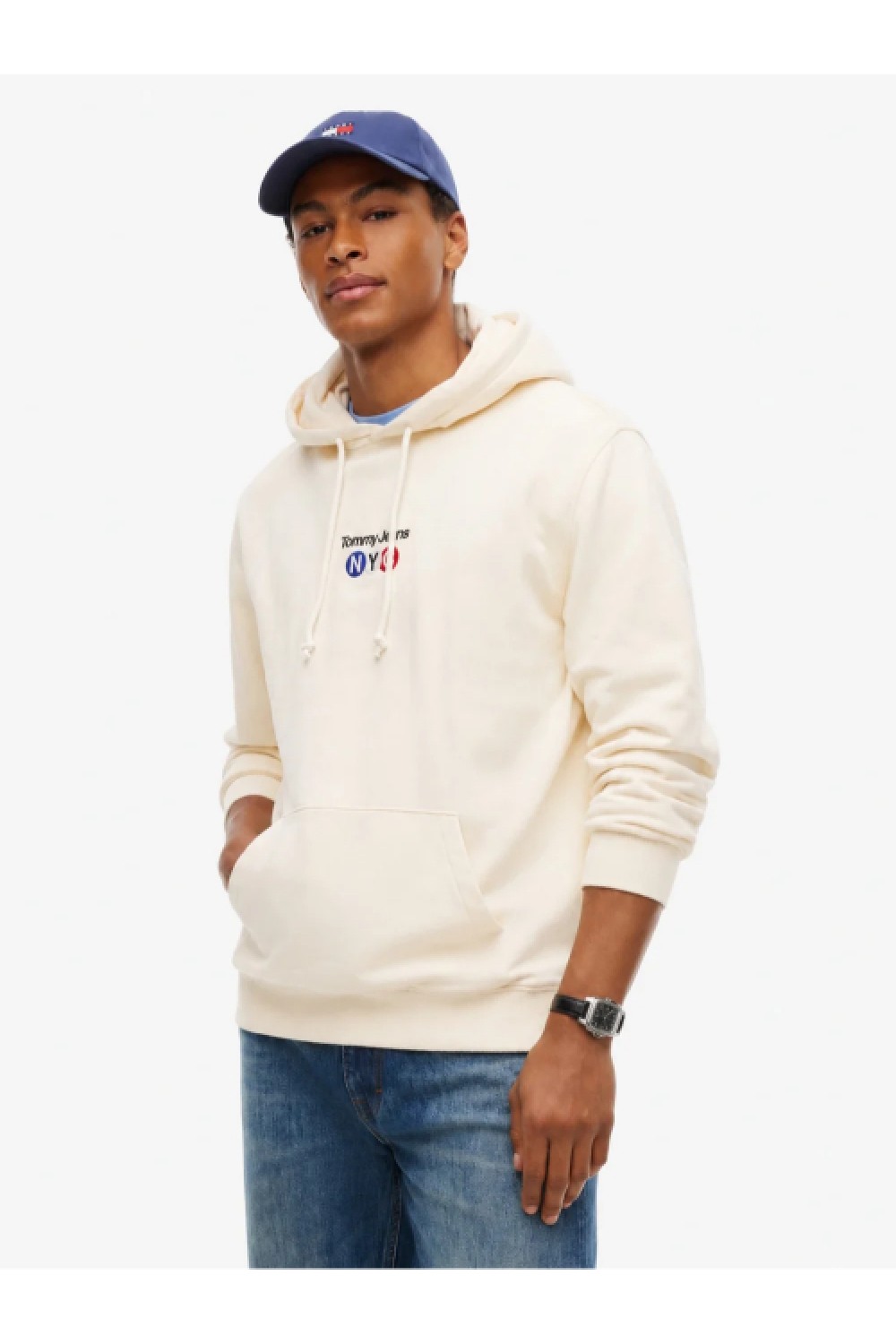 TOMMY HILFIGER REGULAR FIT DIAGONAL TERRY HOODED SWEATSHIRT CREAM DM0DM23584-AEF