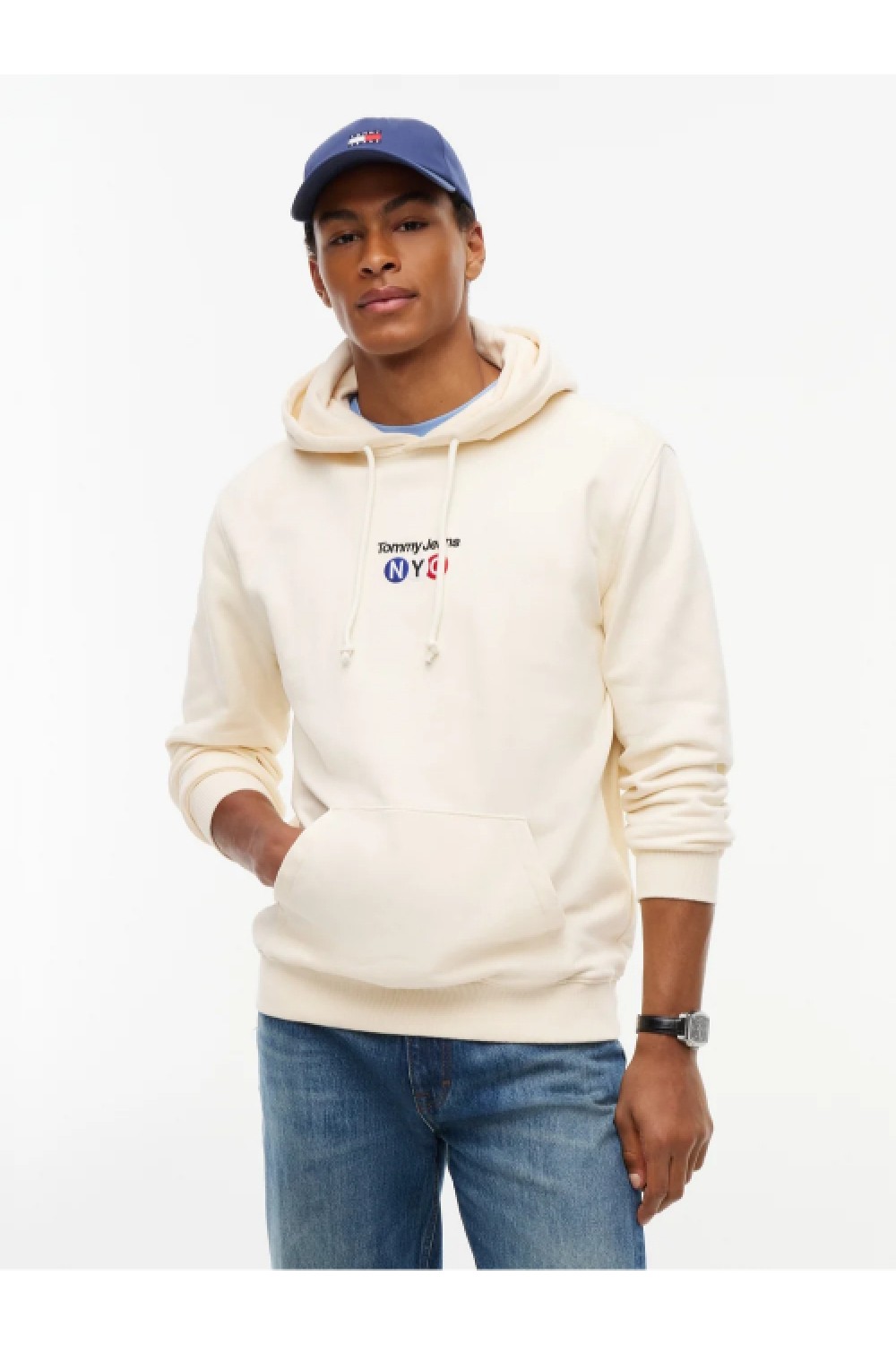 TOMMY HILFIGER REGULAR FIT DIAGONAL TERRY HOODED SWEATSHIRT CREAM DM0DM23584-AEF