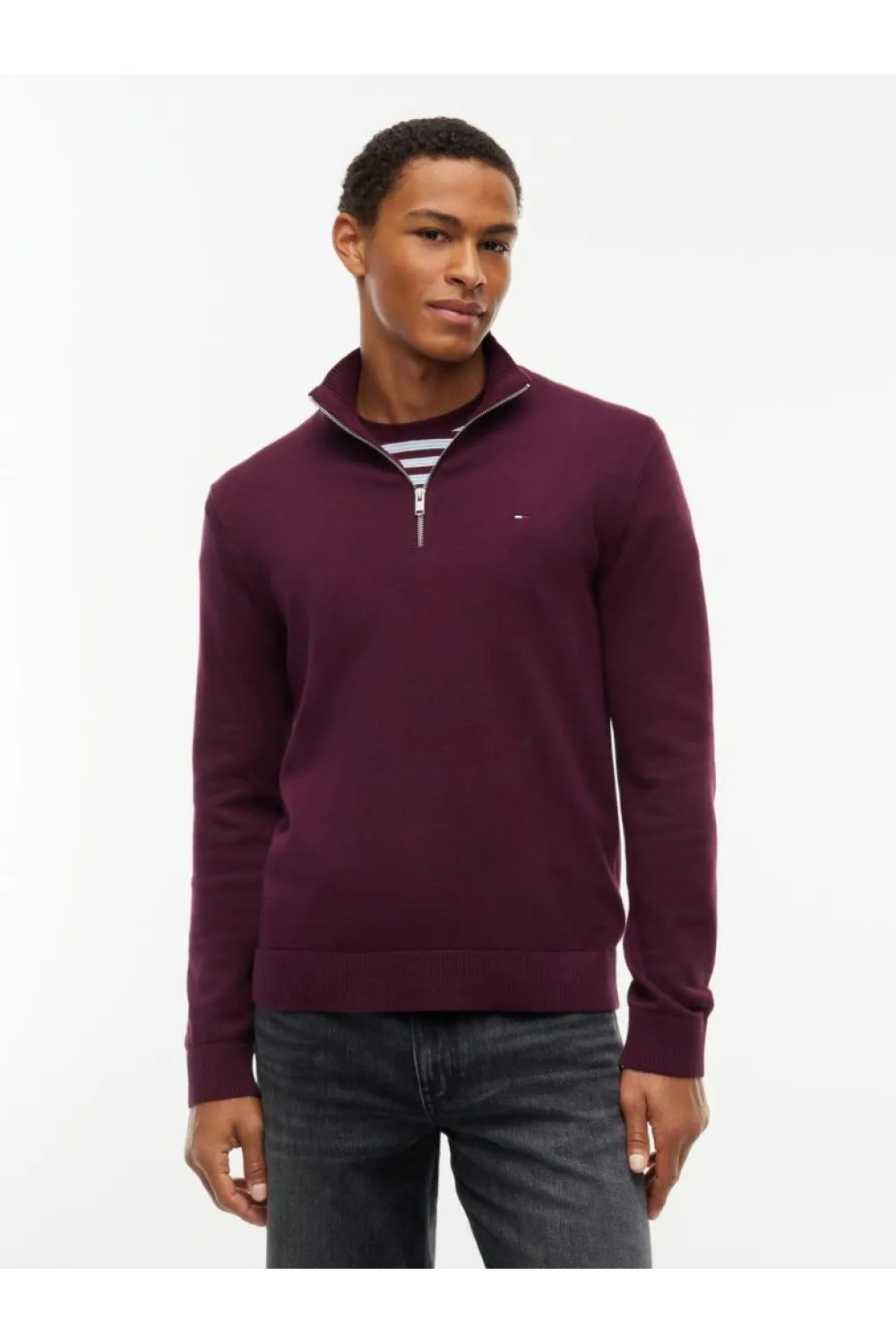 TOMMY HILFIGER TJM ESS LIGHT QUARTER ZIP KNIT CALYPSO BERRY DM0DM21654-V11