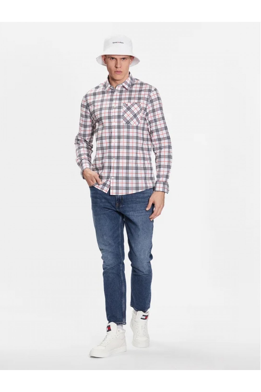 TOMMY HILFIGER TJM CLSC SMALL CHECK SHIRT WHITE CHECK DM0DM16608-YBR