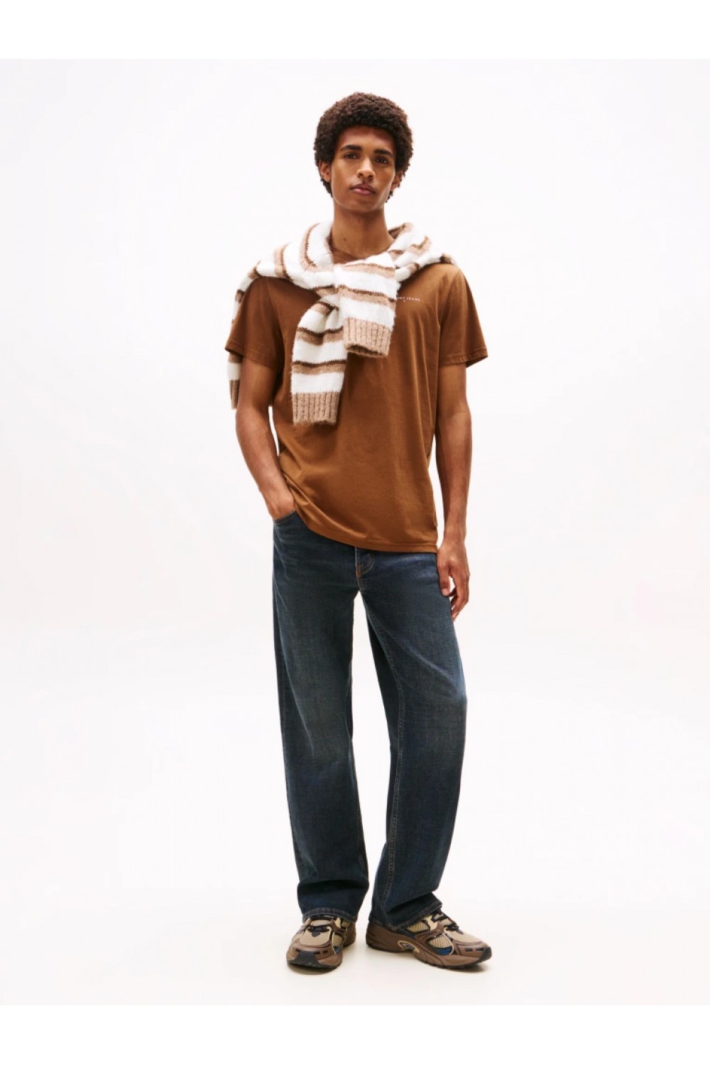 TOMMY JEANS TJM SLIM LINEAR CHEST TEE DARK DUNE DM0DM21780-AEN