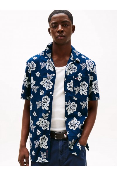 TOMMY HILFIGER SHIRT REG SLUB AOP DARK NIGHT NAVY BANDANA DM0DM21351-C1G