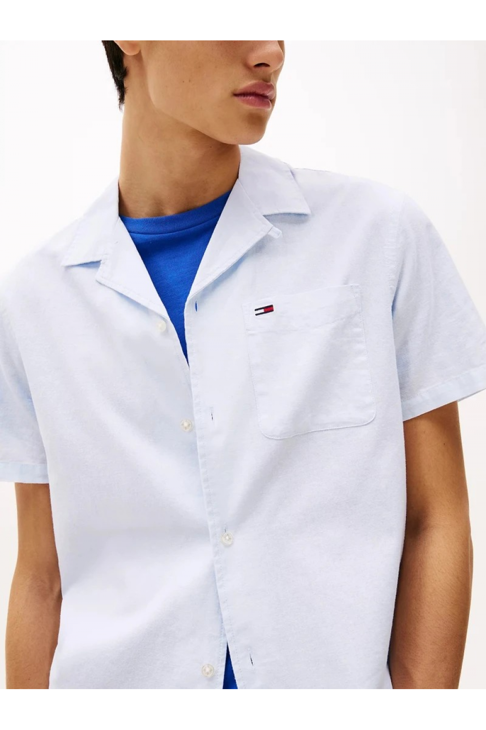 TOMMY HILFIGER LINEN BLEND CAMP SHIRT SWEET BLUE DM0DM20895-C3Q