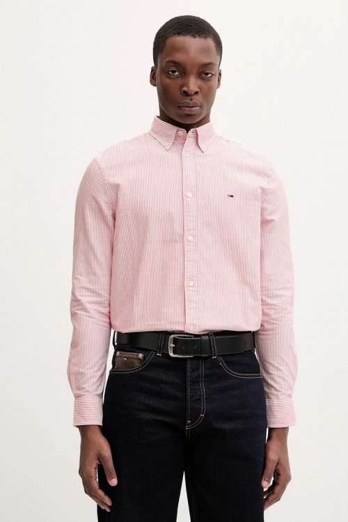TOMMY HILFIGER SHIRT TJM SLIM STRIPE OXFORD TERRACOTTA RED STRIPES DM0DM20668-XL0