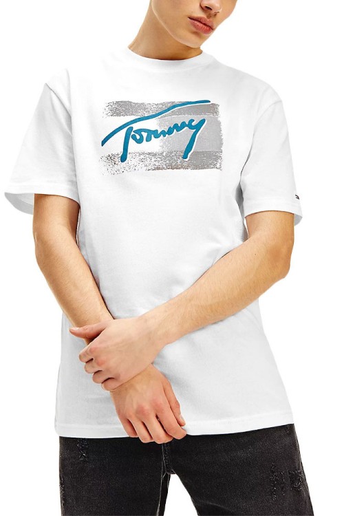 TOMMY HILFIGER TJM FADED FLAG SCRIPT TSHIRT WHITE DM0DM10224-YBR