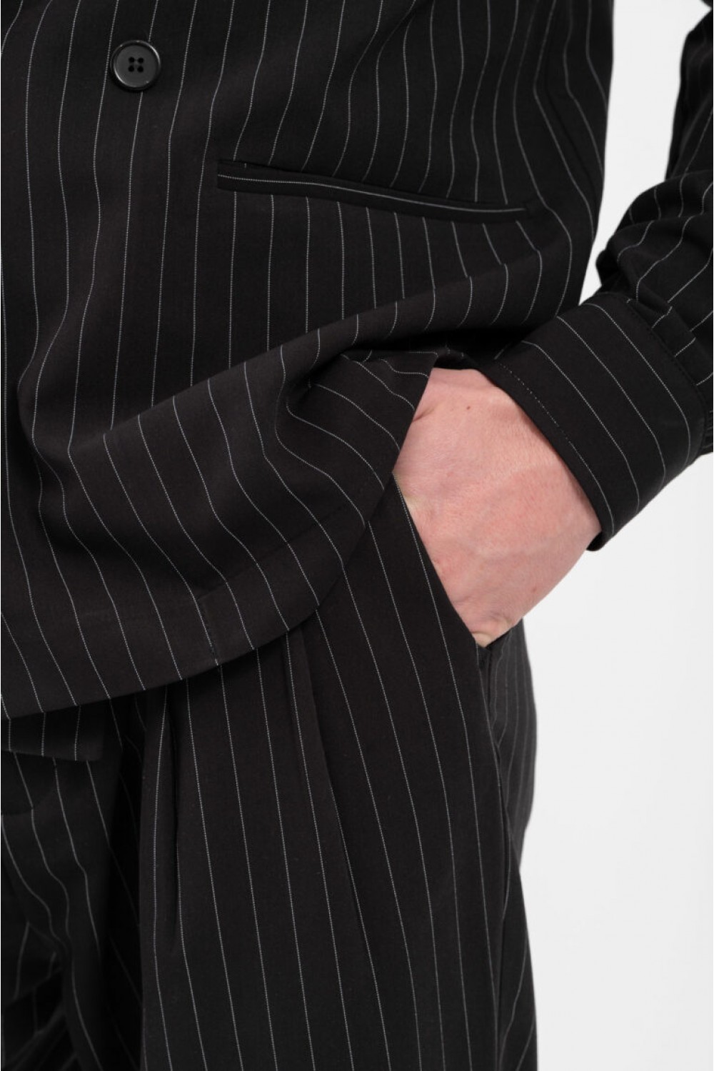 VITTORIO SET OVERSHIRT & PANTS BLACK-WHITE STRIPES 300-25-GENOVA