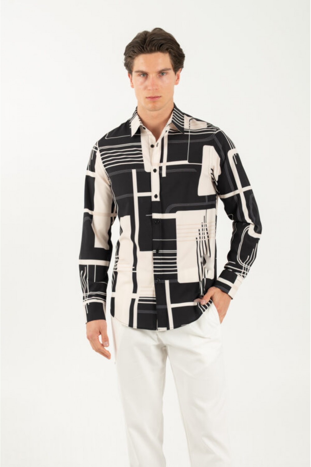 VITTORIO PRINTED SHIRT BLACK 800-25-114