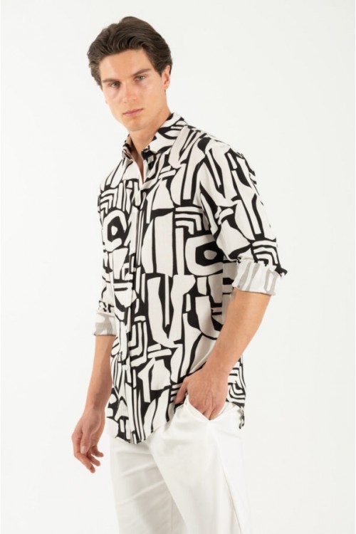 VITTORIO PRINTED SHIRT BLACK 800-25-108