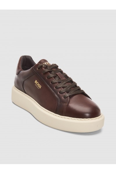 BOSS SHOES LEATHER SNEAKER BROWN GARDA EJ7175