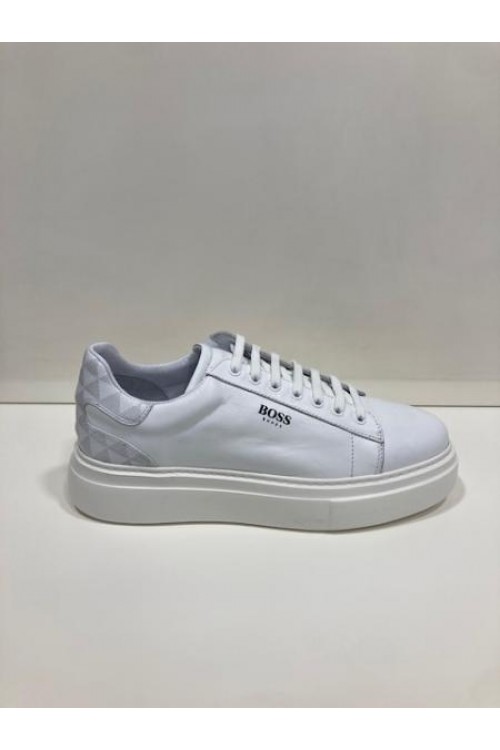 BOSS SHOES LEATHER SNEAKER WHITE PYRAMID D7940